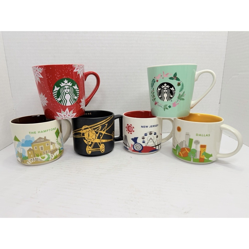 Lot of 6‎ Starbucks Coffee Mugs You Are Here Holiday Dallas NJ Hamptons Viennese